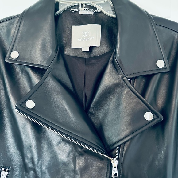 Soia & Kyo Black Genuine Lamb Skin Leather Biker Jacket with Metallic Accents - Picture 3 of 16